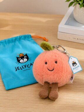 NWT Jellycat Amuseables Peach Bag Charm Plush Fruit Keychain Clip